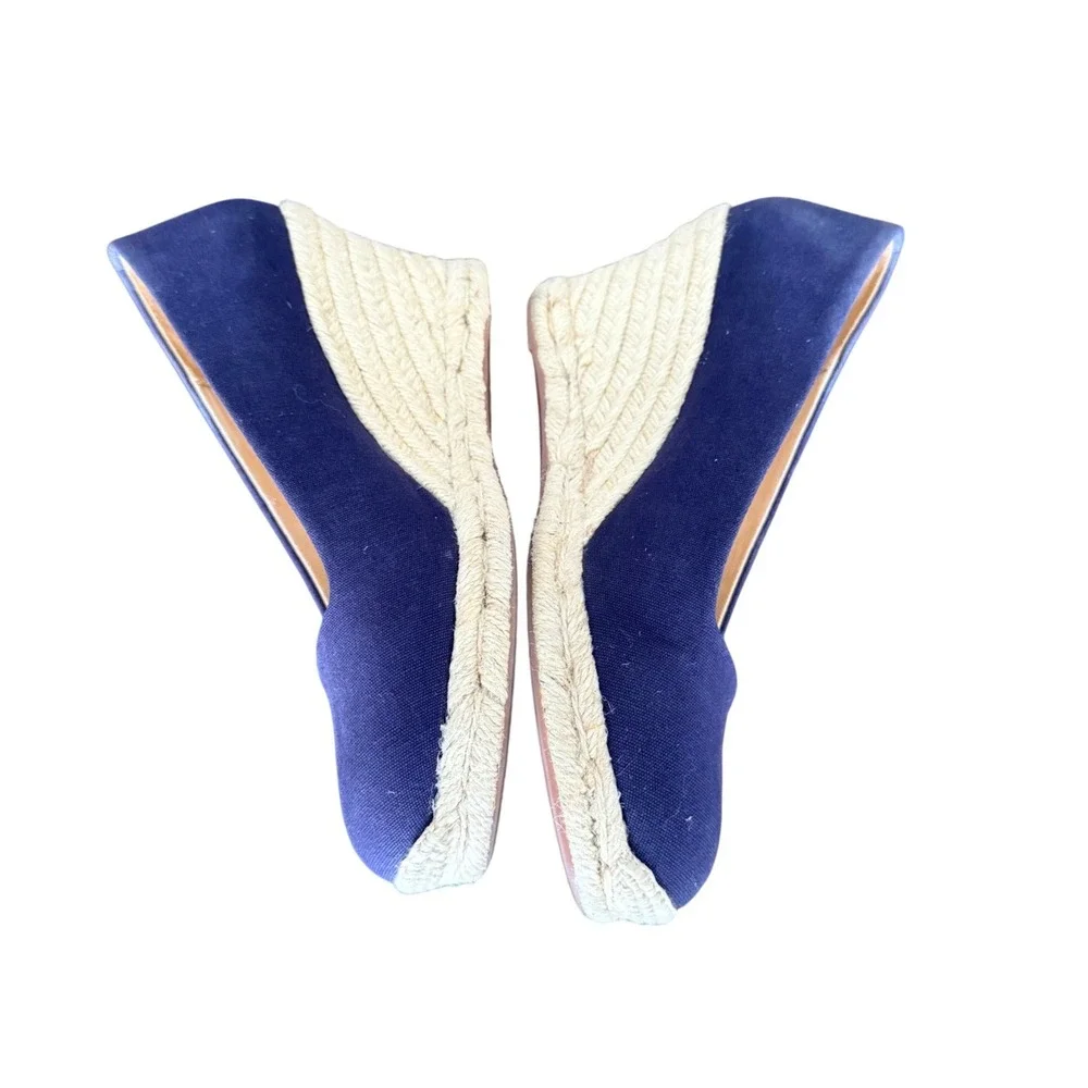 J Crew Womens‎ Navy Blue Canvas Espadrille Wedge Shoes Size 9 Round Toe Slip On